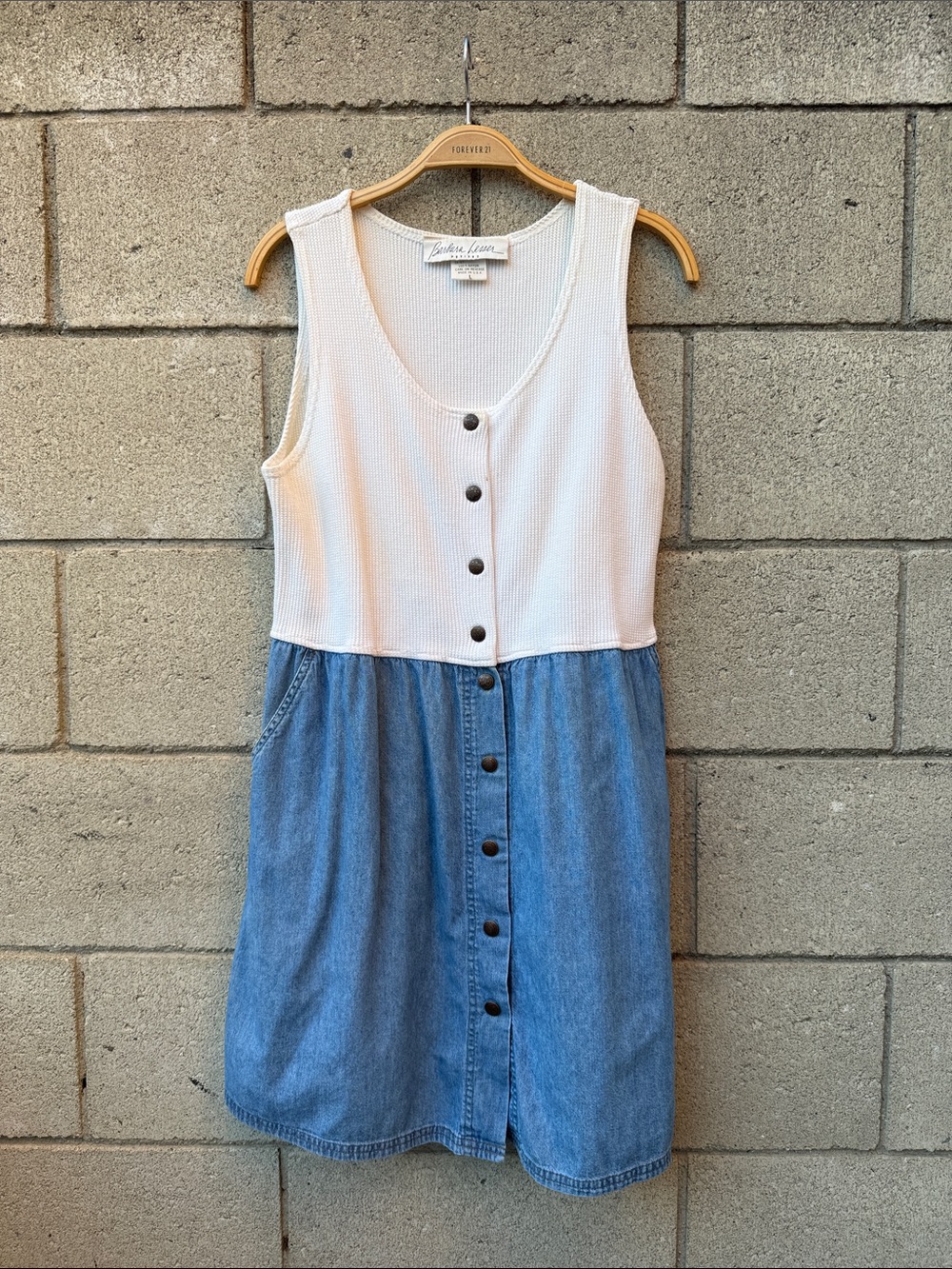 Cream Knit & Light Blue Denim Button-Front Sleeveless